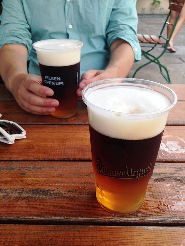 řezané pivo - half Pilsner Urquell and half Dark Kozel beer