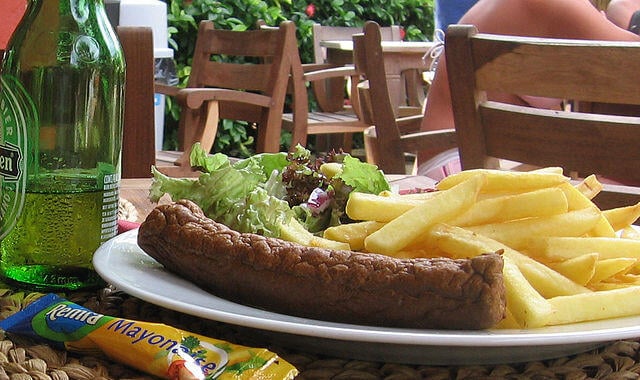 Frikandel with fries